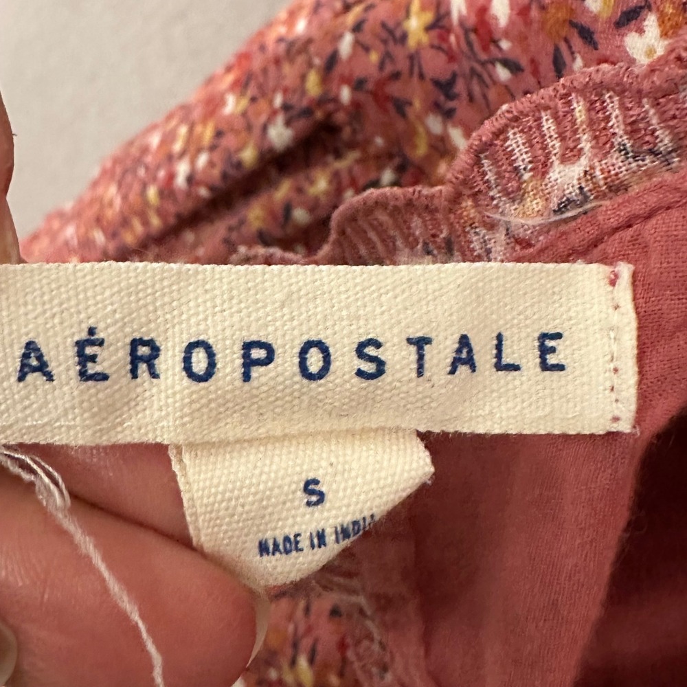 Aeropostale Babydoll Dress S Pink Floral Scalloped Trim Cottagecore Boho - Picture 7 of 16